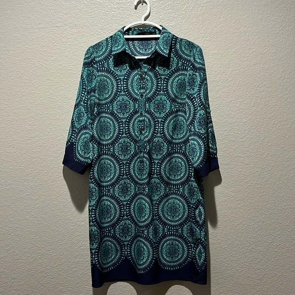 The Limited dress classic green Navy Blue shirt Size M 3/4 Sleeve TC0333